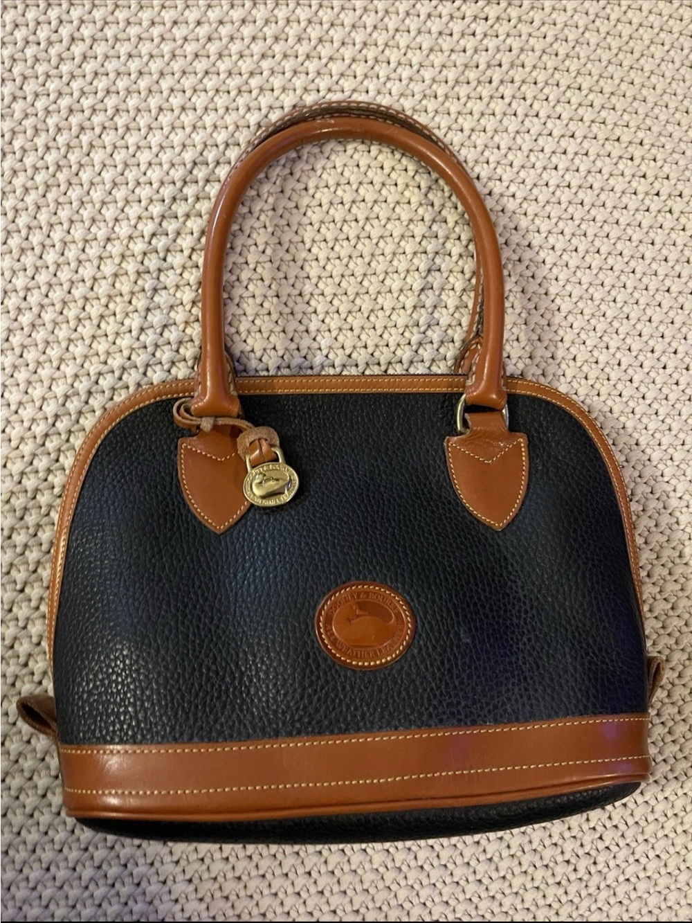 Dooney & Bourke Black and Brown Pebbled Leather Satchel